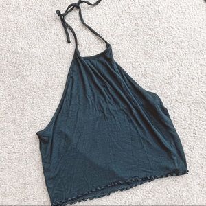 Pacsun halter lettuce trim black crop top